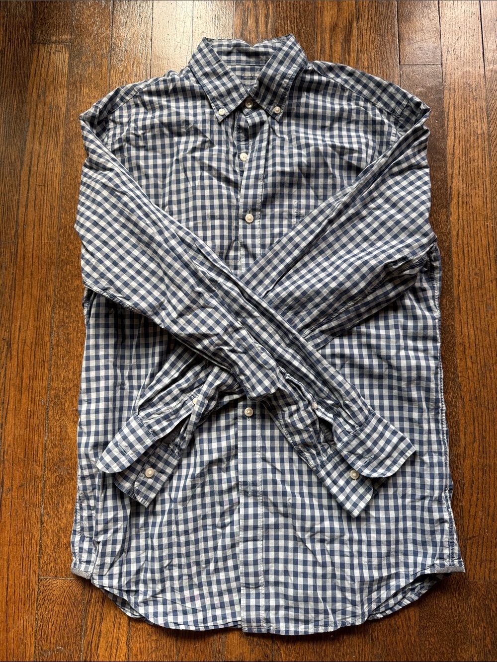 J. Crew Navy and Light Blue Gingham Button-Down Shirt